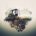 A bulldozer sitting on top of a body of water. Generative AI image.