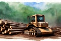 A Bulldozer Sitting On Top Of A Pile Of Logs. Generative AI