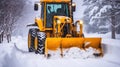 Bulldozer Tackling the Blizzard to Keep the Road Passable. Generative AI Royalty Free Stock Photo