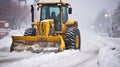 Bulldozer Tackling the Blizzard to Keep the Road Passable. Generative AI Royalty Free Stock Photo