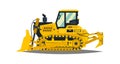 Bulldozer. Tracked vehicles, tractor. Yellow, isolated on white background. Plowman, digger. Vector illustration.