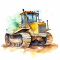 Watercolor Bulldozer Clipart With White Background