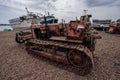 Bulldozers at Hastings fishing boats on the beach at Rock-a-Nore