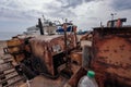 Bulldozers at Hastings fishing boats on the beach at Rock-a-Nore