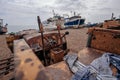 Bulldozers at Hastings fishing boats on the beach at Rock-a-Nore