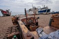 Bulldozers at Hastings fishing boats on the beach at Rock-a-Nore