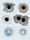 Bullet circle hole. Crashed guns bullet marks damaged surface vector realistic template