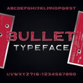 Bullet Hole Alphabet Vector Font. Distressed metallic letters and numbers with bullet holes and scratches