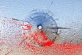 Bullet hole in broken glass and blood Royalty Free Stock Photo