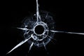 Bullet hole in glass close up on black background Royalty Free Stock Photo