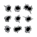 bullet hole set cartoon vector illustration