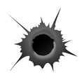 Bullet hole on white background. Realisic metal bullet hole, damage effect. Vector illustration.