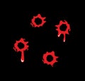 Bullet holes with blood splatters. Flat illustration on black background