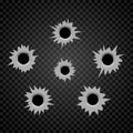 Bullet holes cracks illustration. Criminal gun steel hole. Target shot violence and war concept. Weapon vector hole Royalty Free Stock Photo