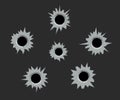 Bullet holes cracks illustration. Criminal gun steel hole. Target shot violence and war concept. Weapon vector hole Royalty Free Stock Photo