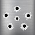 Bullet holes cracks illustration. Criminal gun steel hole. Target shot violence and war concept. Weapon vector hole