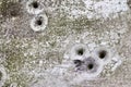 Bullet holes in a german traffic sign from a gun shooting exercise
