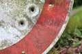 Bullet holes in a german traffic sign from a gun shooting exercise