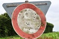 Bullet holes in a german traffic sign from a gun shooting exercise