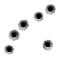 Bullet holes in metal shooting target vector set