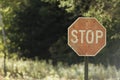 Bullet holes in rural stop sign