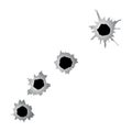 Bullet holes set. Ragged hole, damage and cracks on surface from bullet in monochrome color. Vector illustration