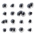 Bullet Holes Set Vector. Realistic Caliber Weapon Bullet Holes Punched Through Metal Isolated On White Background. Crime