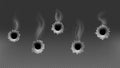 Bullet holes. Shoot gun, smoke effect or criminal illustration. Isolated on transparent background military vector