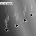 Bullet holes with smoke. Vector isolated