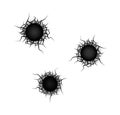 Bullet holes. on white. Vector. 3 shots. Illustration. Royalty Free Stock Photo