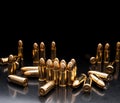 Bullet isolated on black background with reflexion. Rifle bullets close-up on black back. Cartridges for rifle and carbine on a Royalty Free Stock Photo