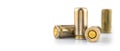 Bullet isolated on white background, banner with ammo for a gun, for 9mm pistol, close-up view Royalty Free Stock Photo