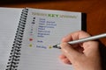 Bullet journal, open to the key page with symbols Royalty Free Stock Photo