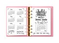 Bullet journal universal calendar. Hand written calendar, names of months and days of week. Bullet journal lettering