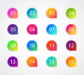 Bullet marker icon with number 1, 3, 4, 5, 7, 9, 10, 12 for infographic, presentation. Set of graphic pointer with steps. Sticky