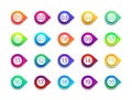 Bullet numbers. Infographic points for button. Circle with arrow markers. Infograph icon of steps from 1 to 20. List of colorful