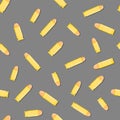 Bullet pattern. Cartoon seamless background with pistol bullets on gray background. Security concept for web, print. Royalty Free Stock Photo