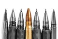 Bullet and pens on white background. Freedom of the press is at risk concept. World press freedom day concept Royalty Free Stock Photo