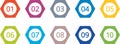 Bullet point icons with numbers. Color points for infographic. Markers with number for buttons, tags, ui or map. Set of pointer Royalty Free Stock Photo