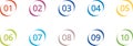 Bullet point icons with numbers. Color points for infographic. Markers with number for buttons, tags, ui or map. Set of pointer Royalty Free Stock Photo