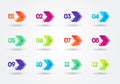 Vector Illustration Modern Colorful Bullet Points With Number 1 To 12. Arrows In Cyber Look Royalty Free Stock Photo