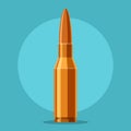 Bullet rifle icon in flat style isolated on blue background. Cartridge weapon ammo cartoon. Vector Royalty Free Stock Photo