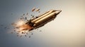 Bullet in slow motion, leaving a trail of fire, smoke and debris behind it. Exploding projectile. A rifle round in mid Royalty Free Stock Photo