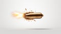 Bullet in slow motion, leaving trail of fire, smoke and debris behind it. Exploding projectile. A rifle round in mid Royalty Free Stock Photo