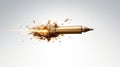 Bullet in slow motion, leaving a trail of fire, smoke and debris behind it. Exploding projectile. Rifle round in mid Royalty Free Stock Photo