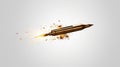 Bullet in slow motion, leaving trail of fire, smoke and debris behind it. Exploding projectile. Rifle round in mid Royalty Free Stock Photo