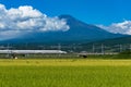 Bullet train, Shinkansen travel below Mt. Fuji in Japan Royalty Free Stock Photo