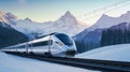 Bullet Train Speeding Through Snowy Mountain Pass