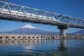 Bullet train Tokaido Shinkansen with view of mountain fuji at Shizuoka Royalty Free Stock Photo