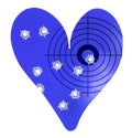 Bulletholes in a metal heart-shaped target Royalty Free Stock Photo